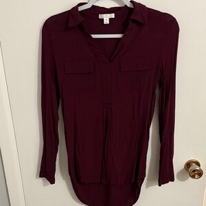 Chic Long Sleeve Burgundy Blouse